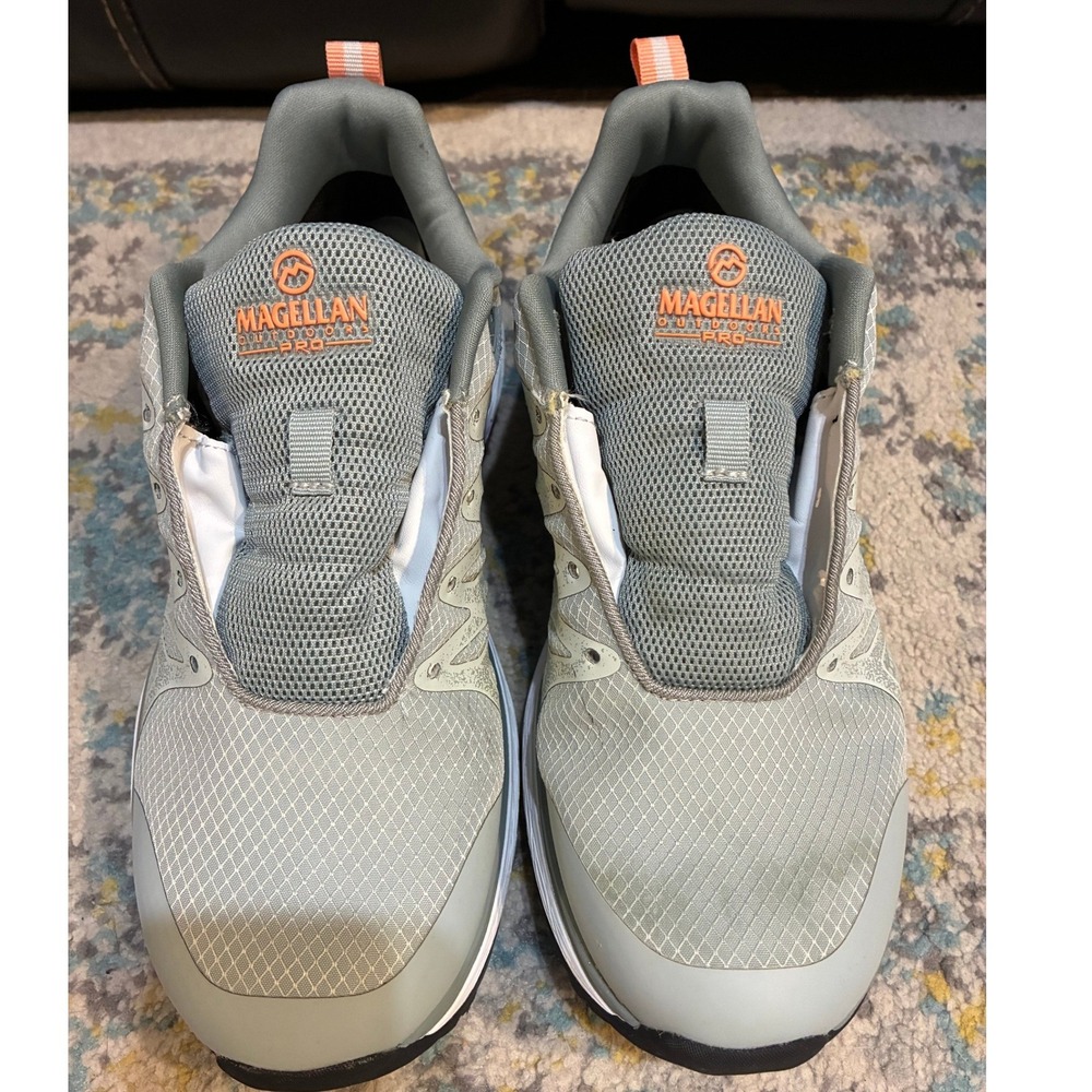 Magellan Outdoors Pro Womens 8.5 Grey Orange Waterproof Hiking Sneakers w/Laces